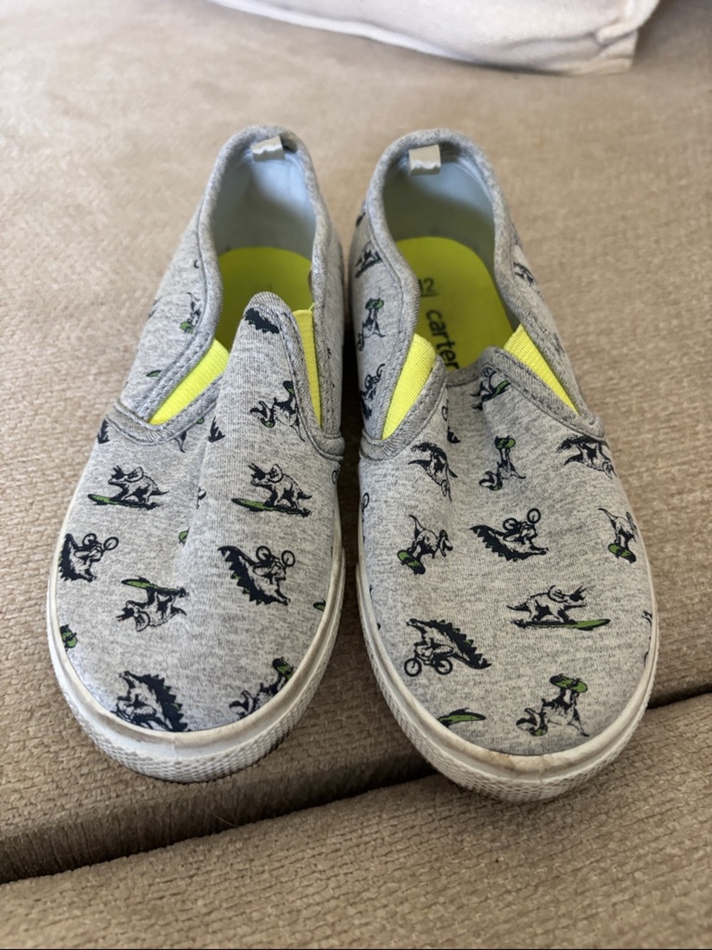Carter's Gray Slip-On Sneakers with Neon Green Accents